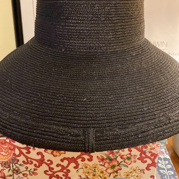 Vintage 100% Italian Black Straw Wide Brim Hat - Picture 11 of 13